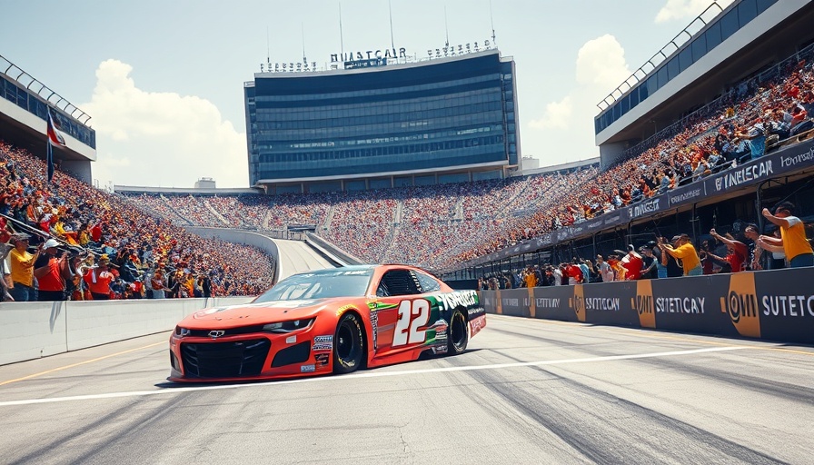 Race car at the finish line of FireKeepers Casino 400 NASCAR event.