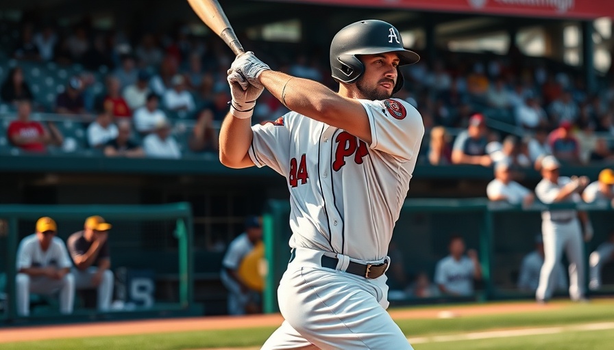 Caglianone's multihit game action shot of a baseball player swinging bat.