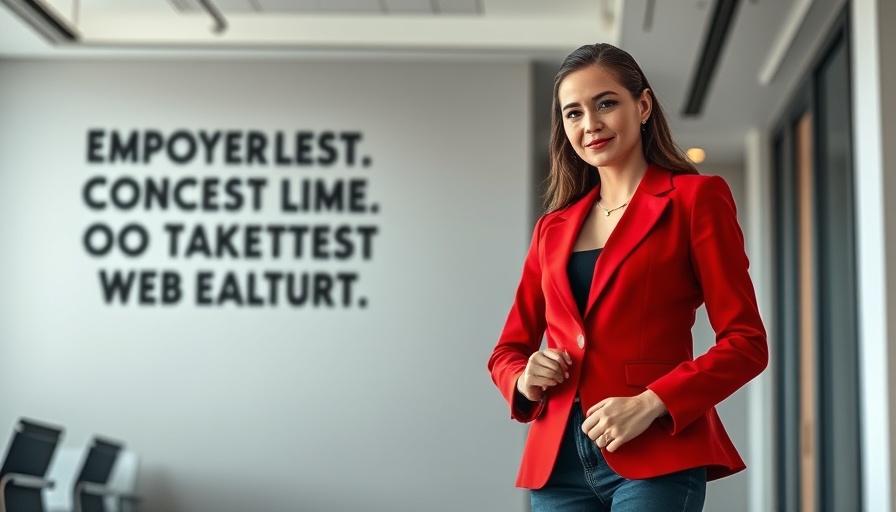 Professional woman in red blazer at corporate event, Frontier Firm Egypt AI.