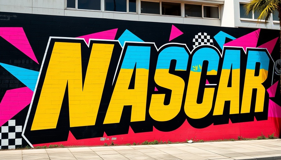NASCAR Mexico City mural with bold, vibrant patterns and colors.
