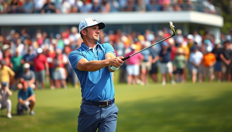 Victor Perez swinging golf club at U.S. Open amidst crowd.