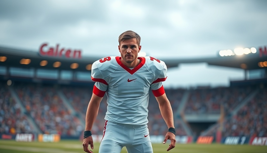 Determined NFL player in white and red jersey focusing on the game.