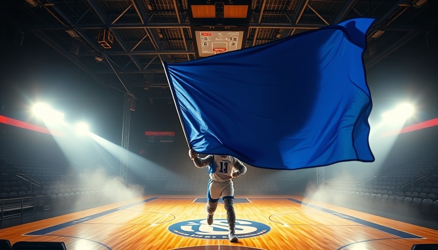 Energetic NBA Finals player introductions broadcasting with blue flag.