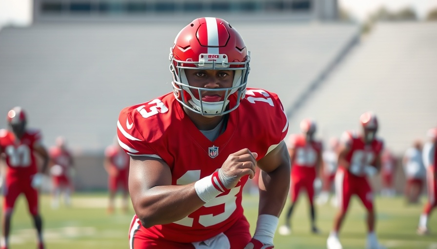 49ers player practicing during 2025 NFL season training.
