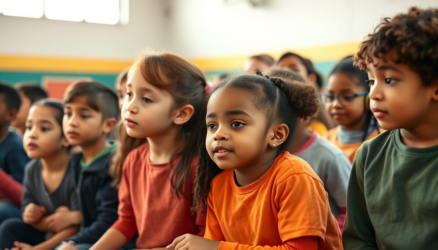 Children engaged in an online safety lesson in a school gym.