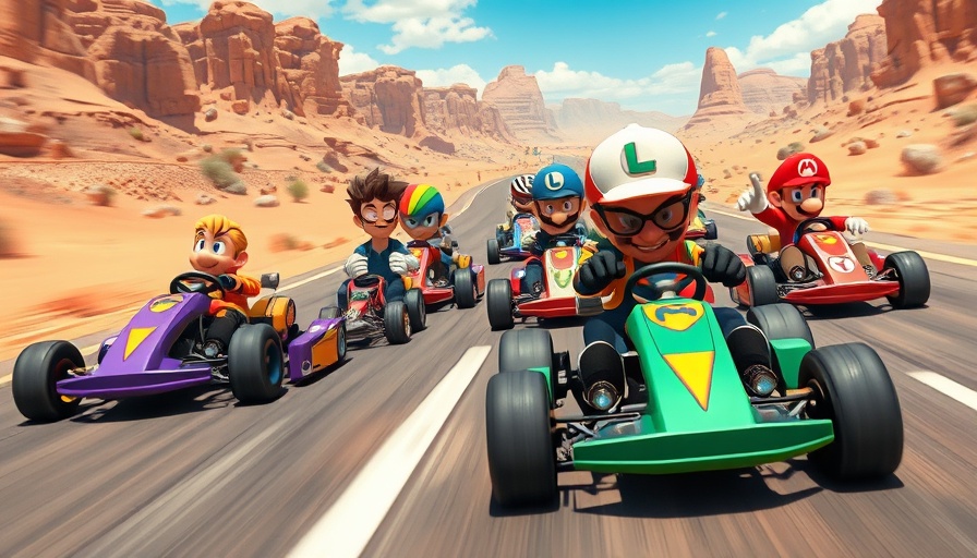 Animated characters racing karts on a desert highway, video games mental and physical wellbeing.