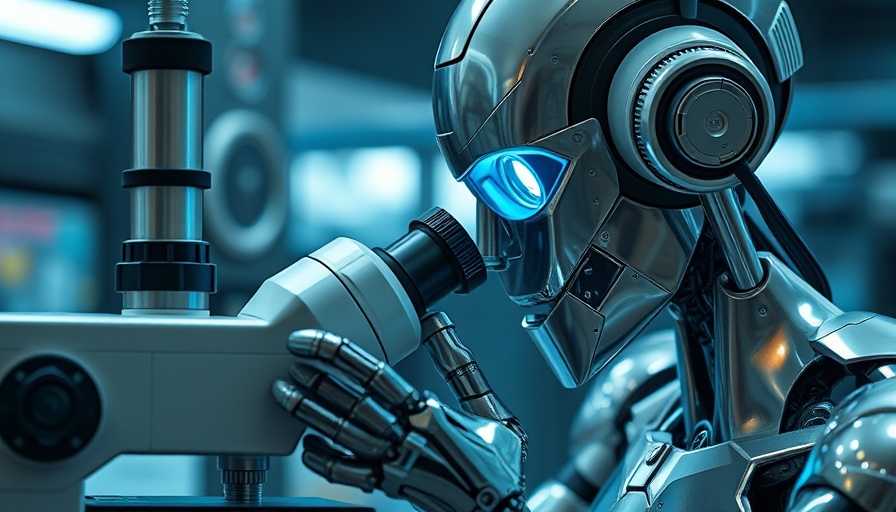 AI's Impact on Future Employment: Robot using microscope in lab.