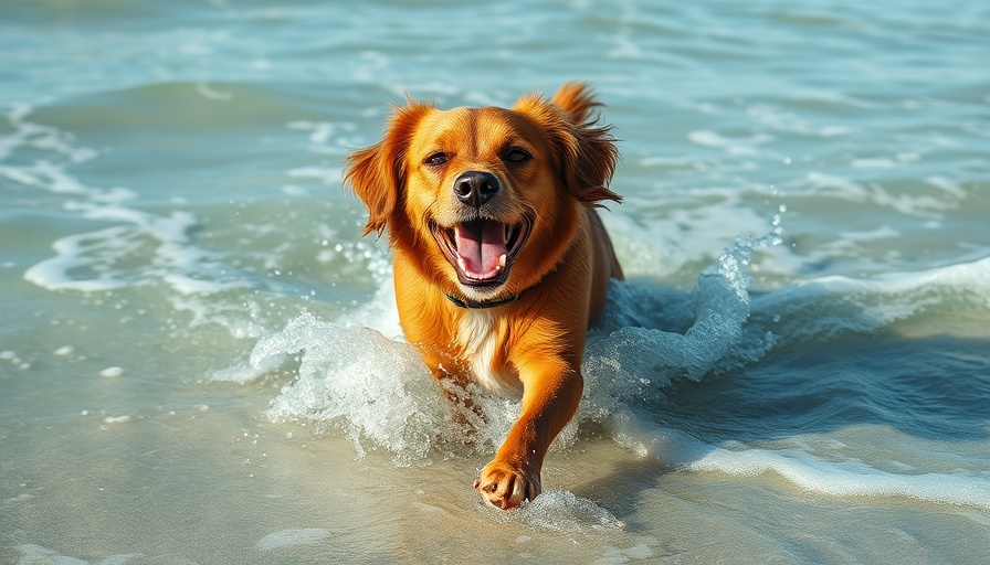 Dog enjoying beach waves to keep pets healthy in hot weather.