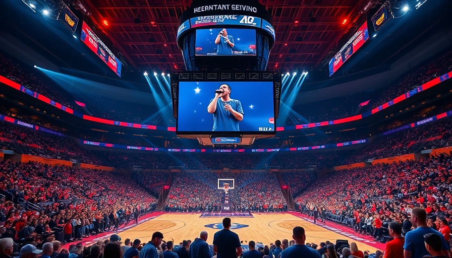 NBA Finals arena with singer on screen, Pacers Thunder Basketball