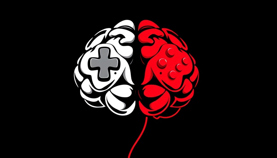 Conceptual image of gaming's impact on the teen brain with split brain design.
