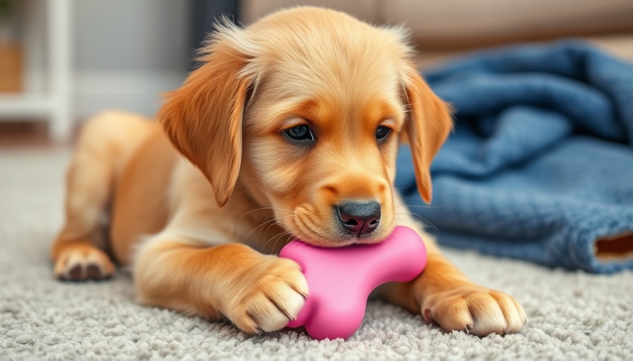 Adorable golden retriever puppy with pink toy on carpet related to the Homeward Bound Act pet travel waiver.
