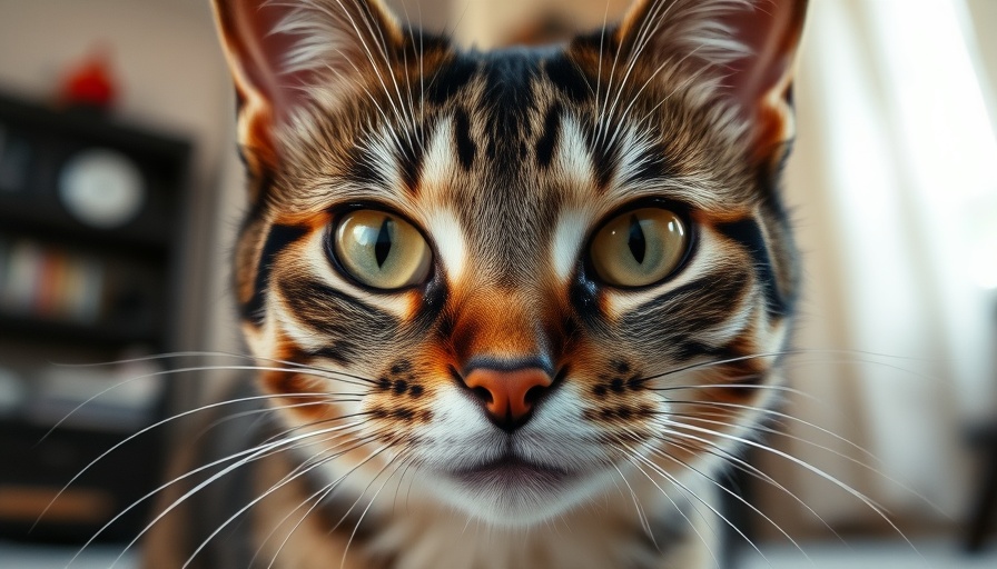 Close-up of a curious cat showcasing its vibrant green eyes, representing the theme of keeping pets safe and healthy during festivities.