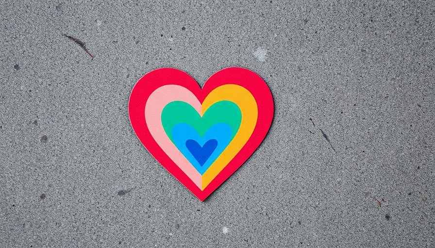 Colorful rainbow heart on concrete highlights importance of workplace recognition.