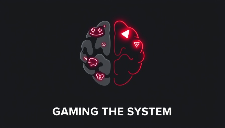 Neon split brain with gaming icons representing gaming addiction in children