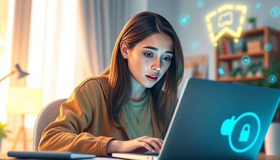Future of Remote Work with AI: Young woman working with digital AI icons.