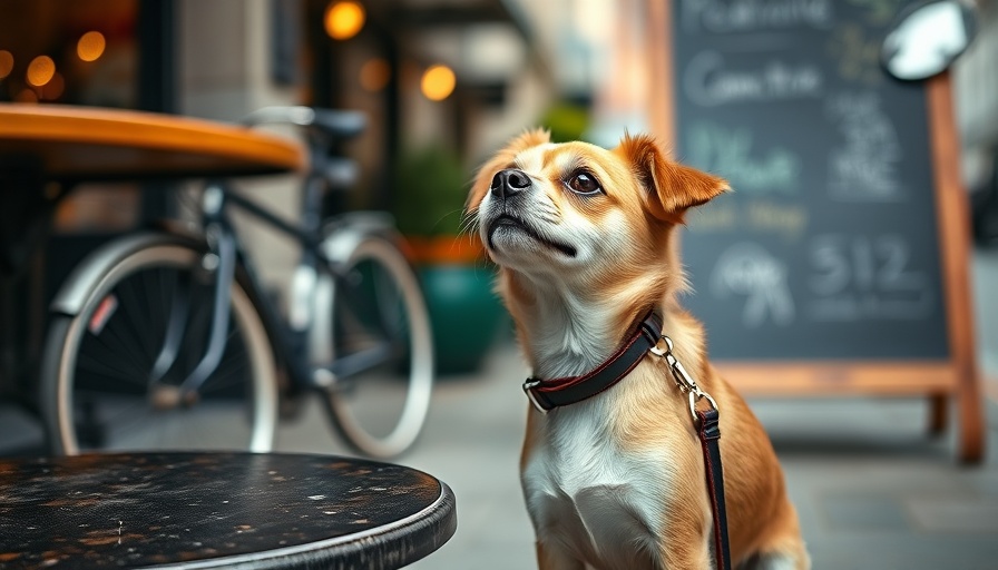Travel internationally with a dog at an outdoor café dining scene.