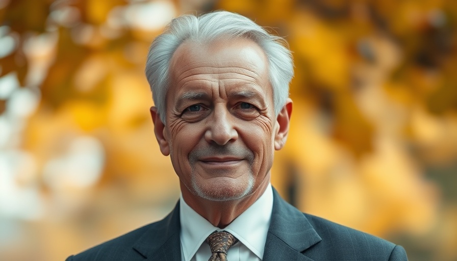 Distinguished man in suit with autumn backdrop.