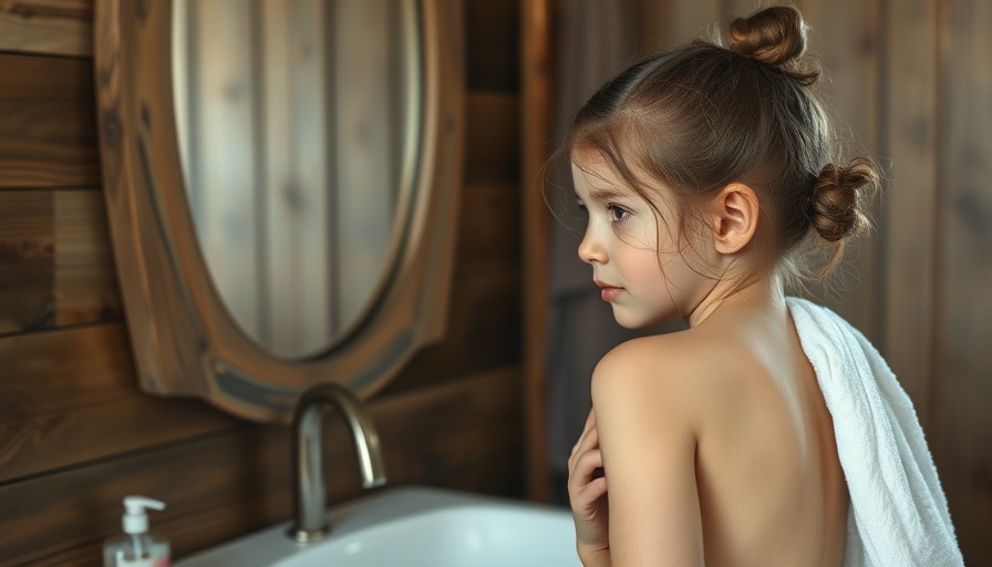Child in bathroom mirror, Deodorant voor kinderen concept
