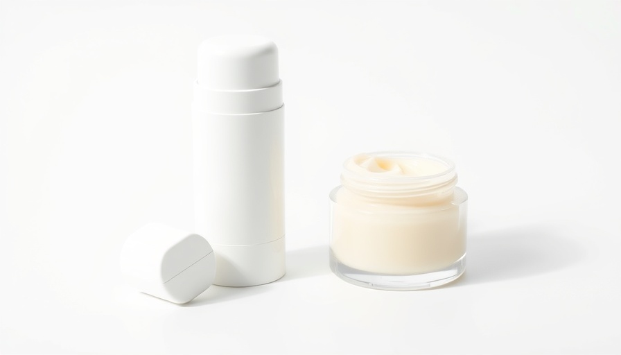 Minimalist deodorant in a tube and jar on white background