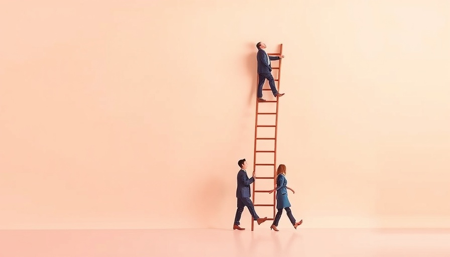 Abstract symbols showing benefits of leadership roles with figures and ladder.
