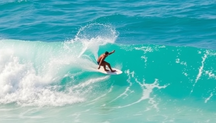 Surfer riding a turquoise wave during Palm Beach Independence Day activities.
