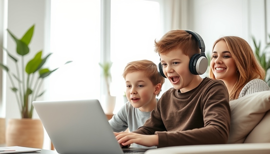 Boy and woman in a living room, Internet safety for kids concept.