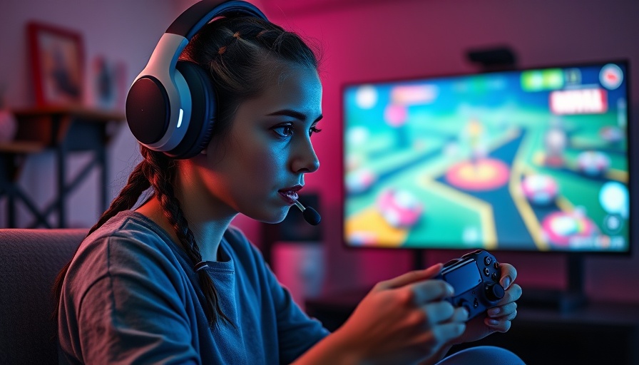 Young woman gaming intensely, highlighting gaming related health problems.