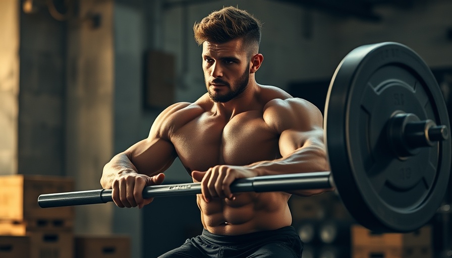 Muscular man demonstrating full range of motion in strength training.