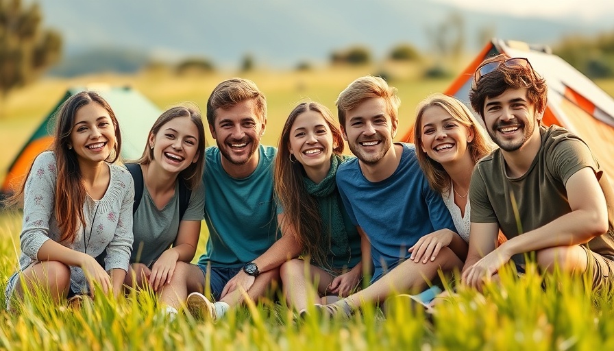 Joyful friends camping outdoors, highlighting benefits of outdoor vacations.