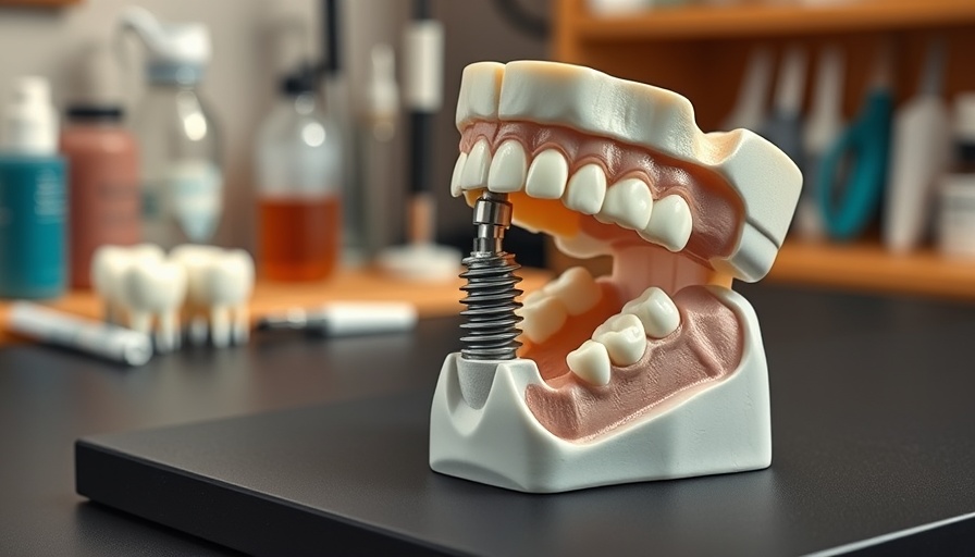 Dental model with implant highlighting structure and anatomy.