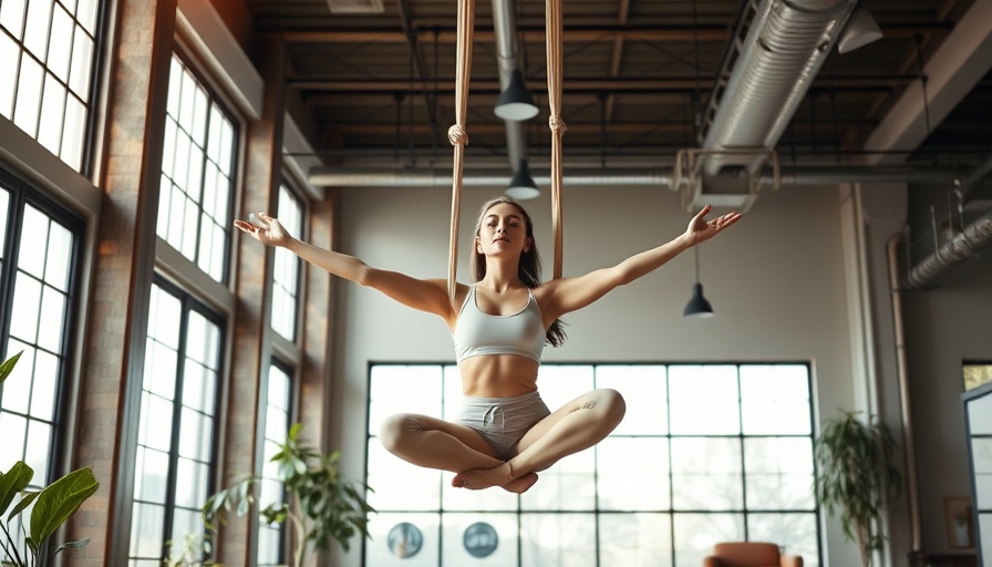 Woman meditating in aerial yoga class, essential yoga elements.