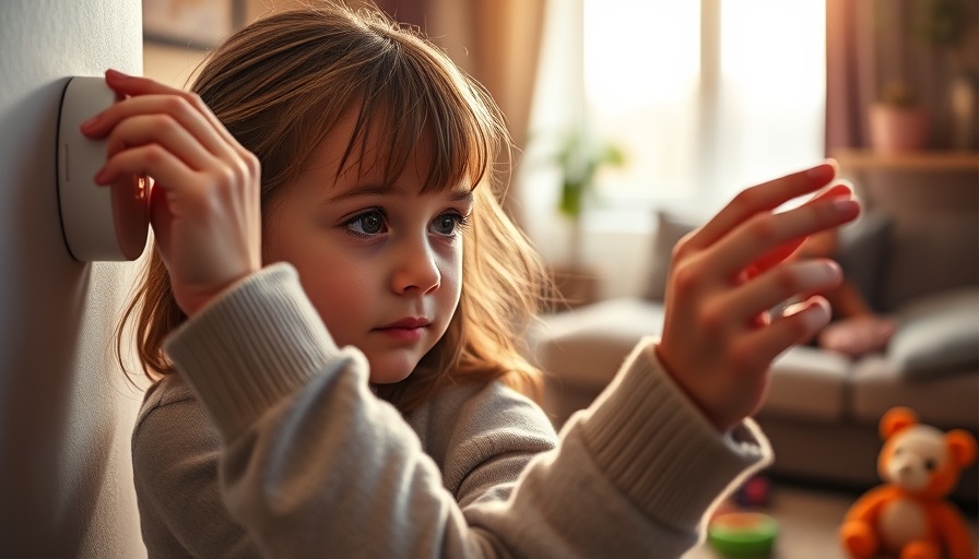 Mother adjusting thermostat for energy saving tips in a cozy home.