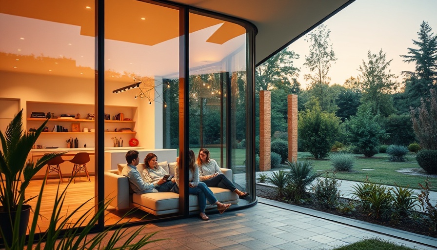 Modern glass house showing cozy family interior during heating test.