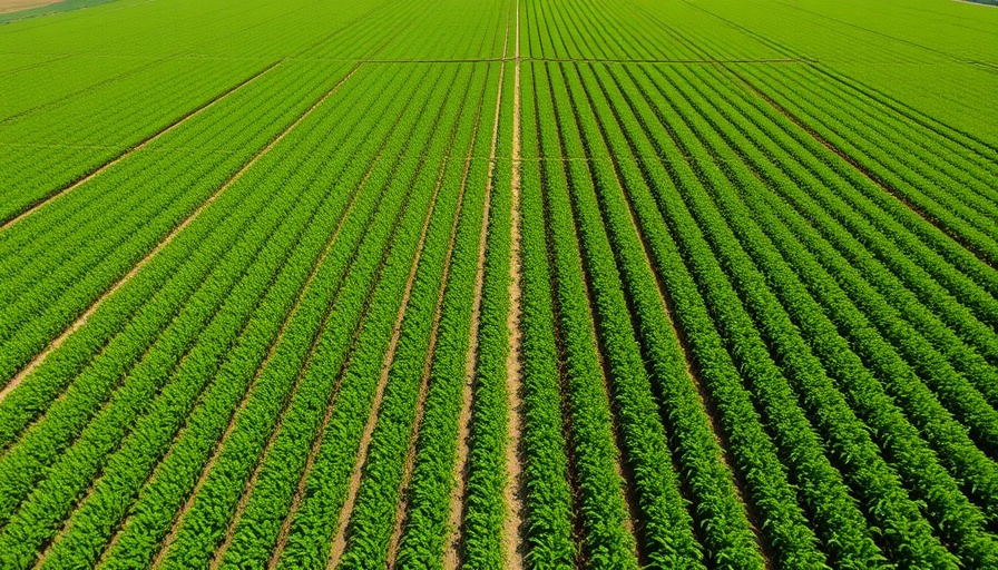 Aerial view of organized green agricultural fields, agro-lobby and sustainable agriculture.