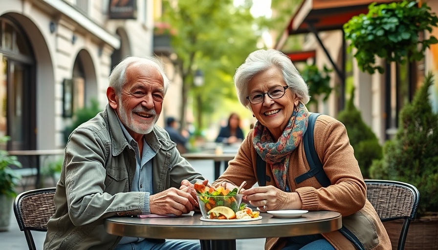 Older couple promoting digestive health during travel.