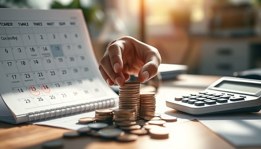 Counting coins near calendar and calculator, symbolizing vacation days payout.