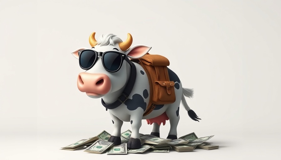 Non-Annoying Educational Apps cartoon cow with money bag.