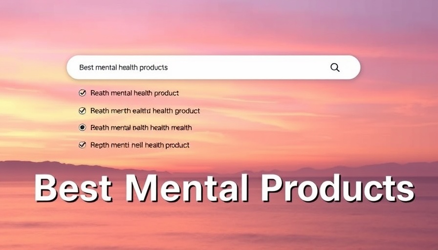 Mental Health Wearables and Supplements product search graphic on sunset background.