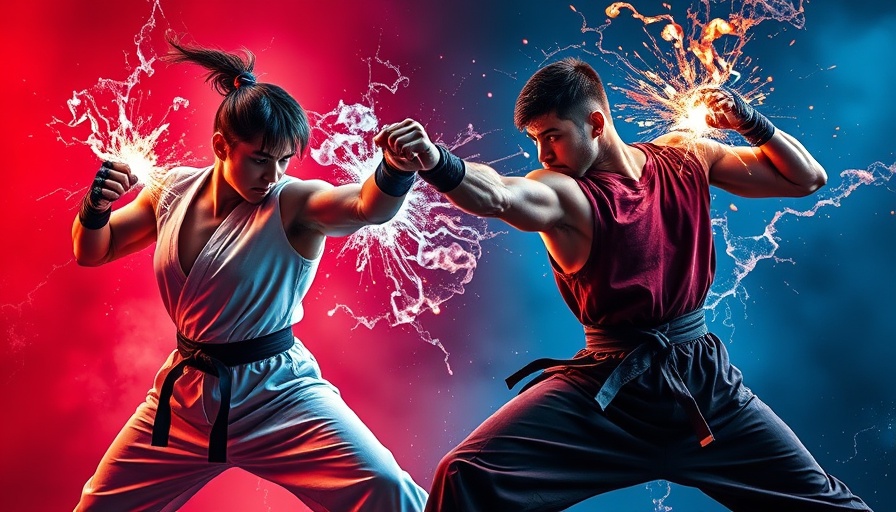 Street Fighter movie characters in intense combat poses with energy attacks.