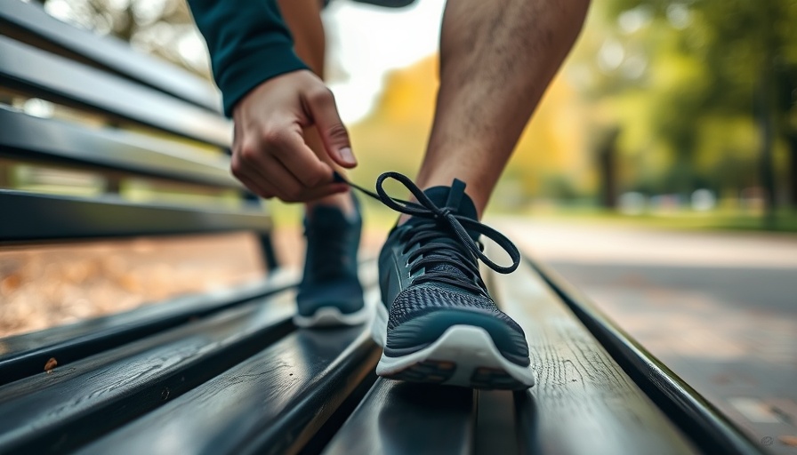 Person tying shoes, overcoming excuses to move more, in a park setting.