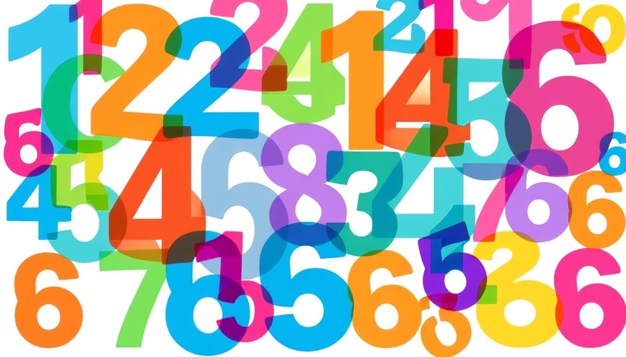 Colorful overlapping numbers abstract design, vibrant and dynamic.
