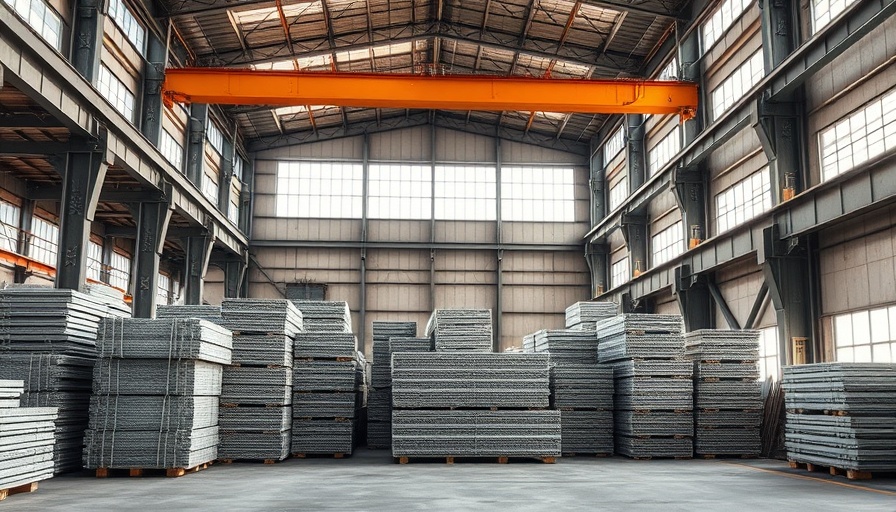 Industrial warehouse with prefabricated concrete floors and crane equipment.