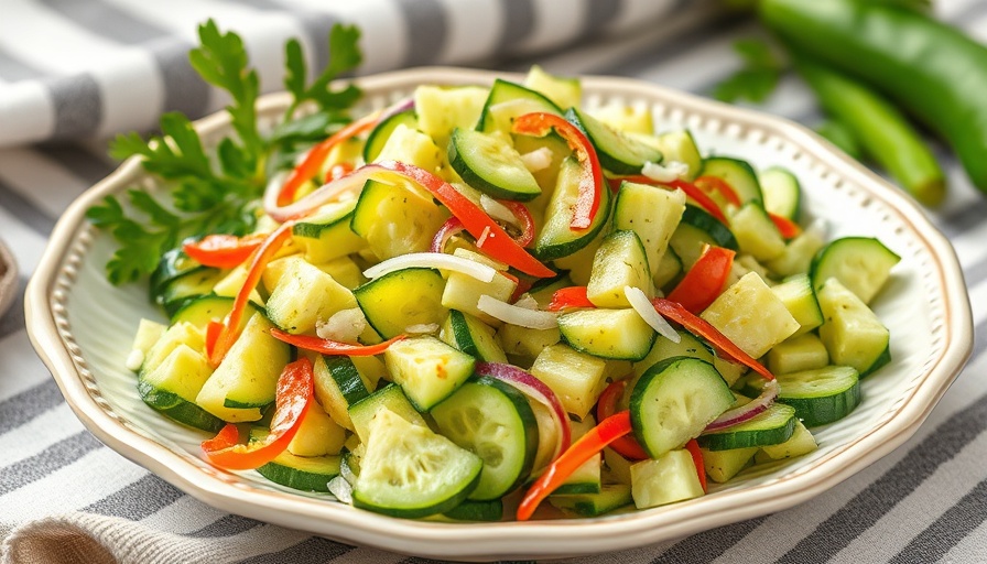 Fresh smashed cucumber salad on a ceramic plate.