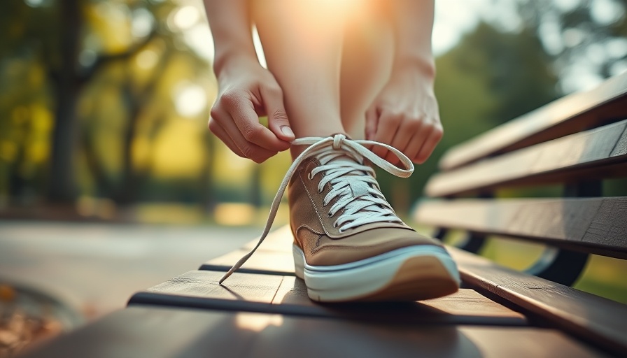 Outdoor winter workouts: person tying shoelaces with colorful overlay.