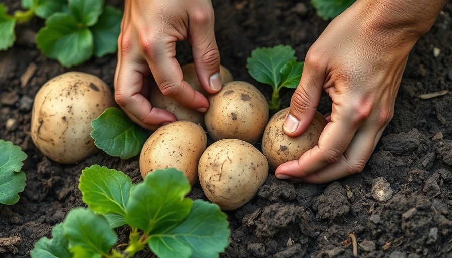 Harvesting of early potatoes in soil.