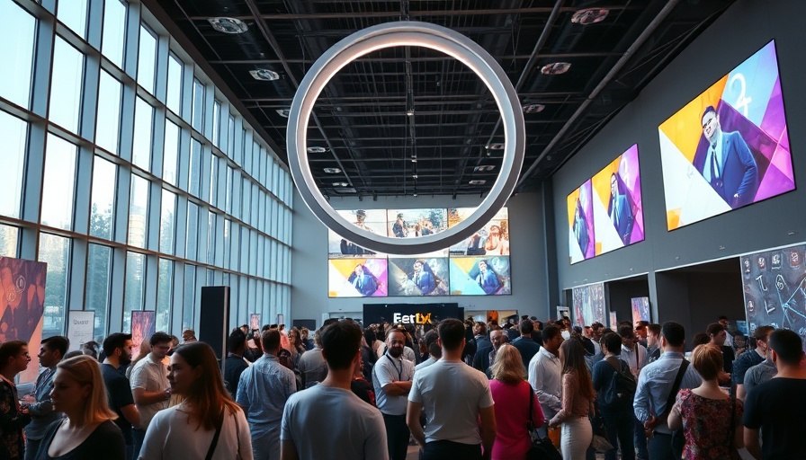 Attendees at MuleSoft Connect AI event with circular signage.