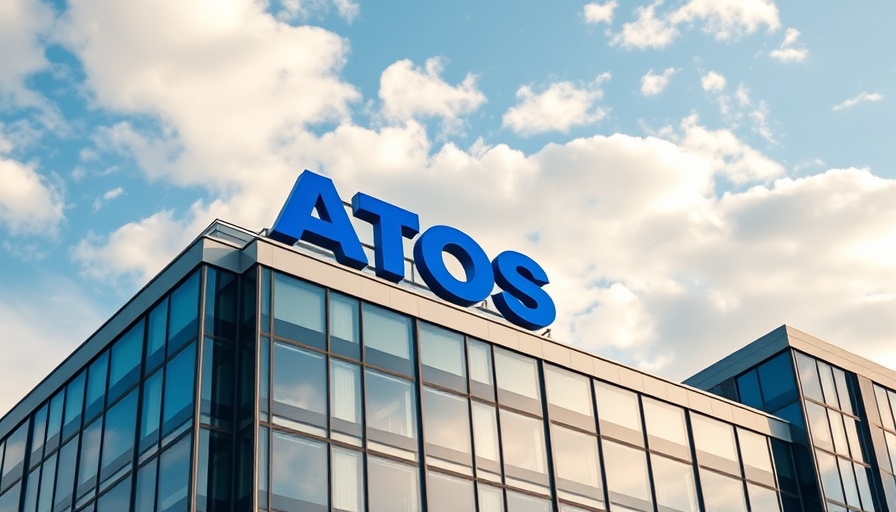Atos sign on building representing Atos Genesis plan.