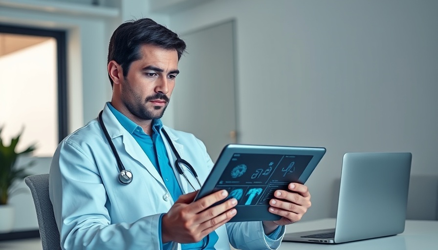 Healthcare professional reviews digital medical imaging, emphasizing IT security.