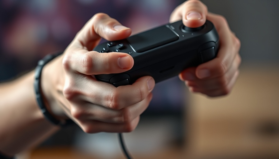 Hands holding game controller, focus on video gaming.