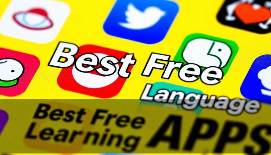 Best free language learning apps display on yellow background.